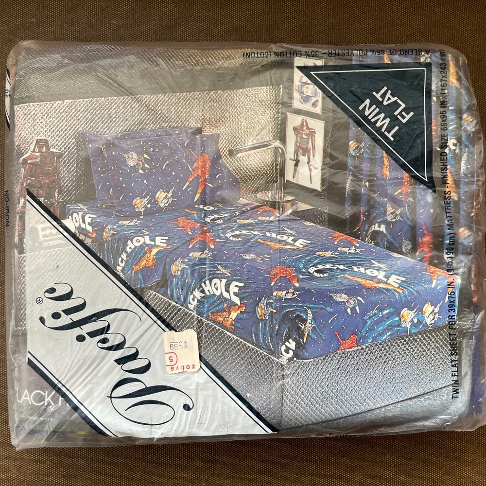 Unopened Vintage 79' Disney Black Hole Movie Twin Flat Sheet Only Spaceships